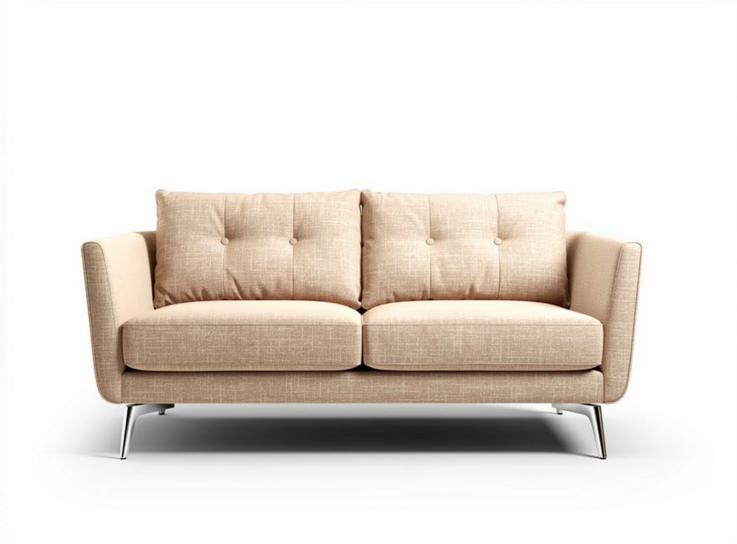 Modern beige fabric sofa with button tufting and metal legs 190 x 90 x 85cm