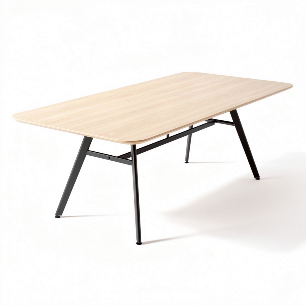 Solid wood dining table with natural finish and sturdy block legs 150 x 90 x 75cm