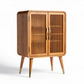 Modern wooden storage cabinet with slatted doors 60 x 40 x 90cm natural finish