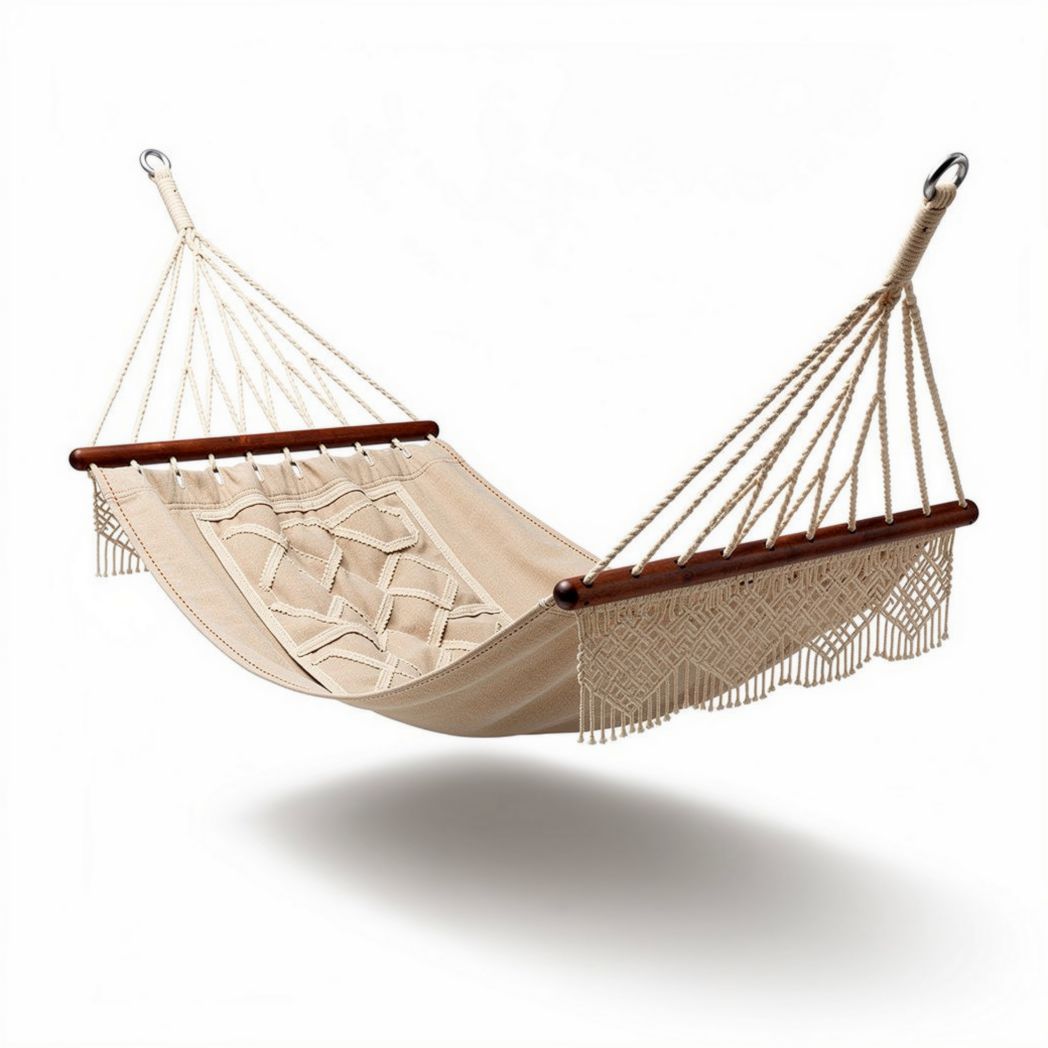 Cotton hammock with wooden spreader bars for indoor and outdoor use