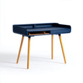 Green plastic side table with wooden legs and drawer 60 x 40 x 45cm