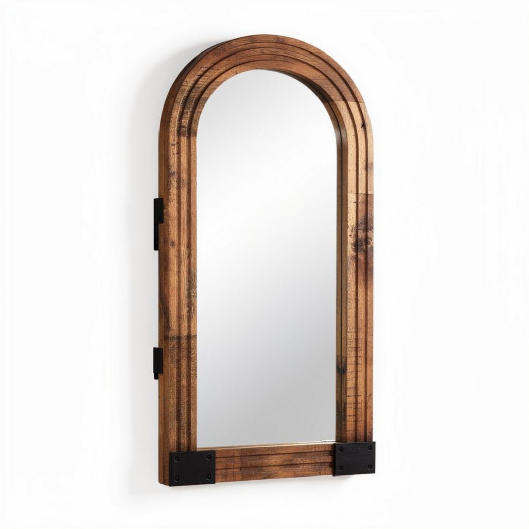 Wooden arch mirror with metal accents for entryway or living room 150 x 70 x 5cm