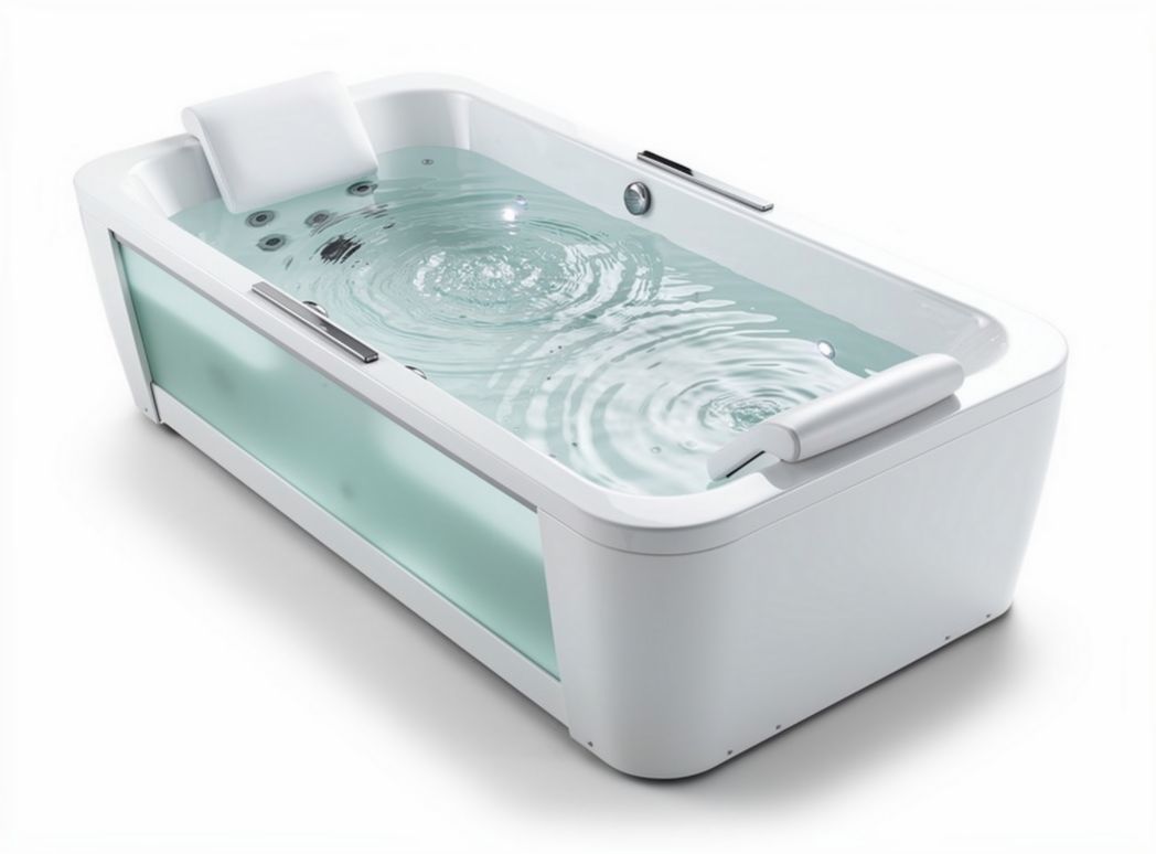Freestanding acrylic bathtub with adjustable headrest and jet system 180 x 80 x 60cm