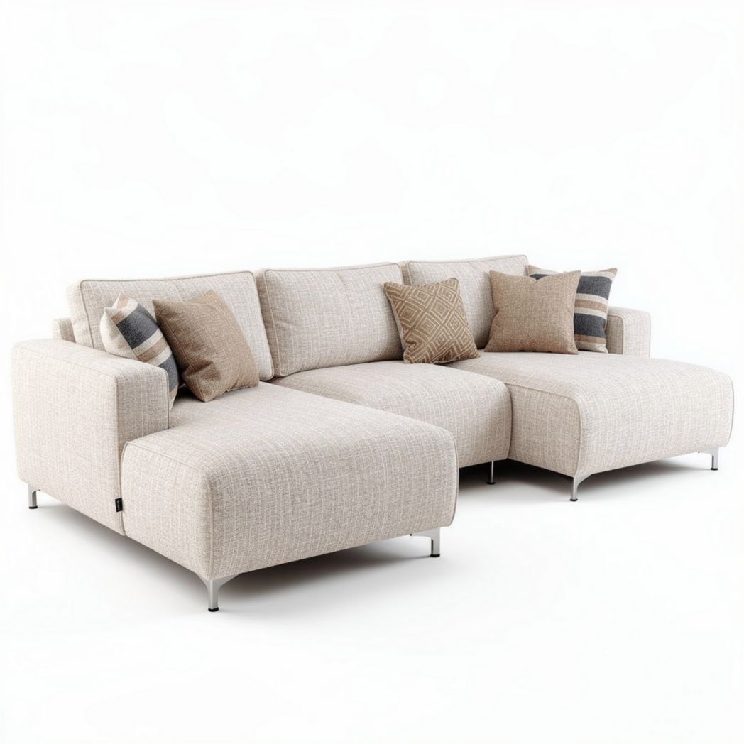 Fabric sectional sofa with adjustable chaise and decorative pillows 220 x 100 x 80cm