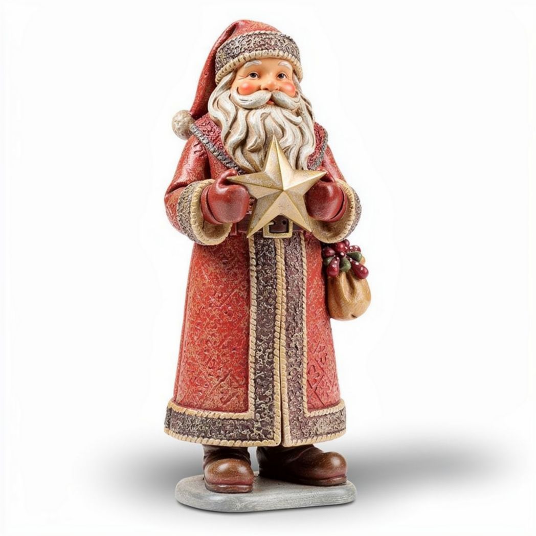 Santa Claus figurine with star and bag decoration in red 15 x 10 x 30cm