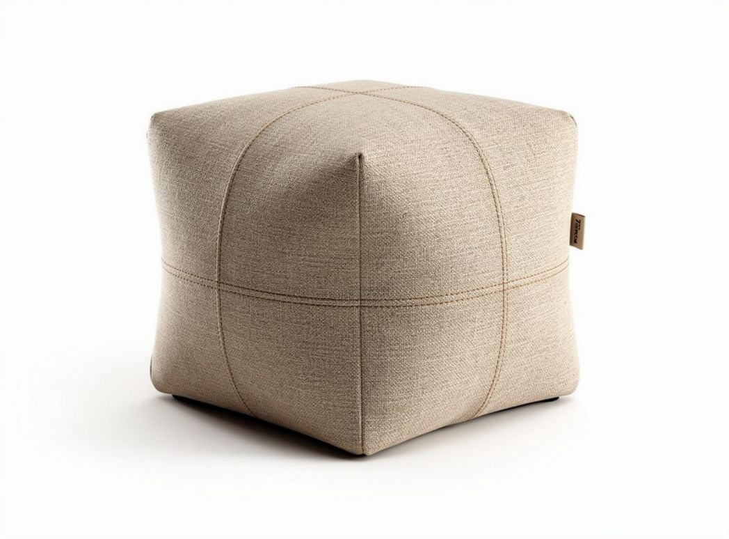 Fabric pouf stool for indoor use 40 x 40 x 40cm in beige color