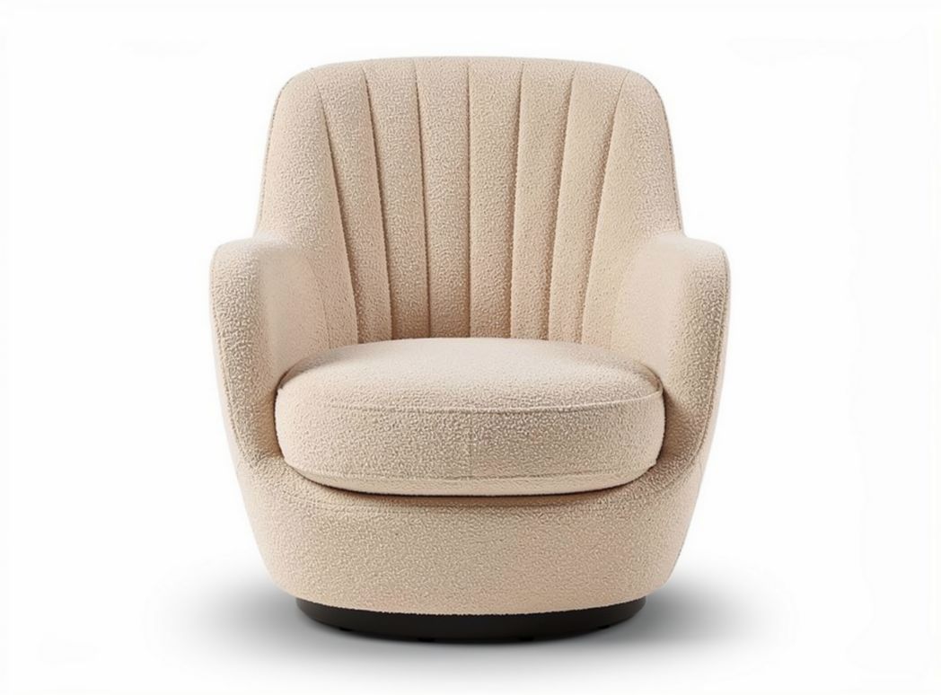 Swivel accent chair in cream boucle fabric for living room use 70 x 75 x 85cm