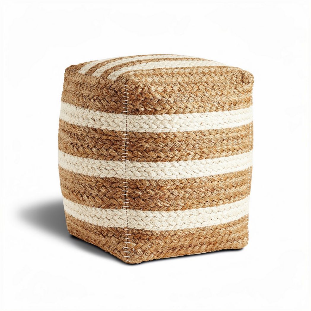 Braided jute pouf for living room or outdoor use 40 x 40 x 25cm
