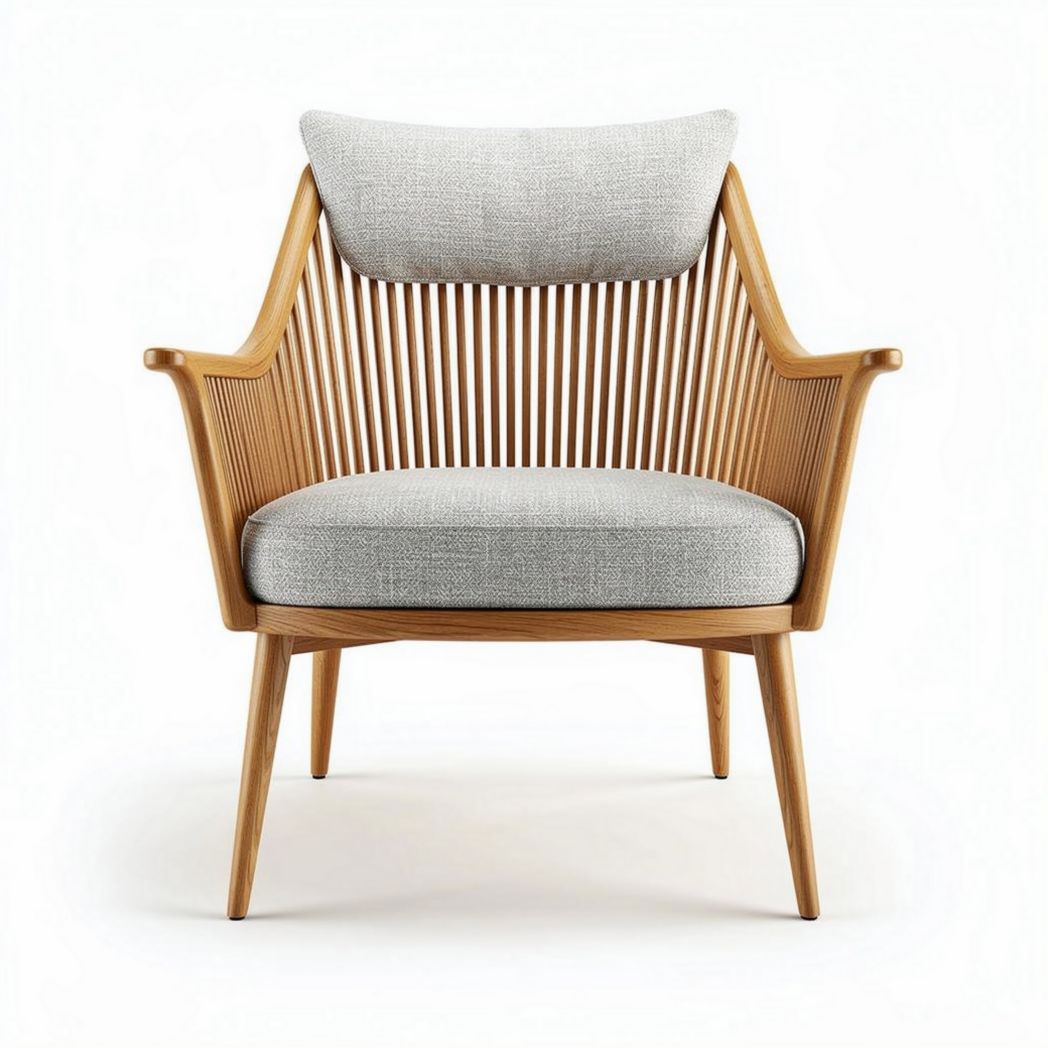 Wooden armchair with fabric cushion in light gray 85 x 85 x 90cm